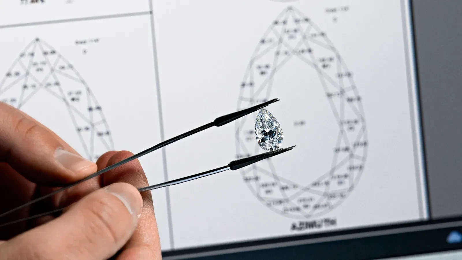 A polished diamond examined against a GIA grading diagram